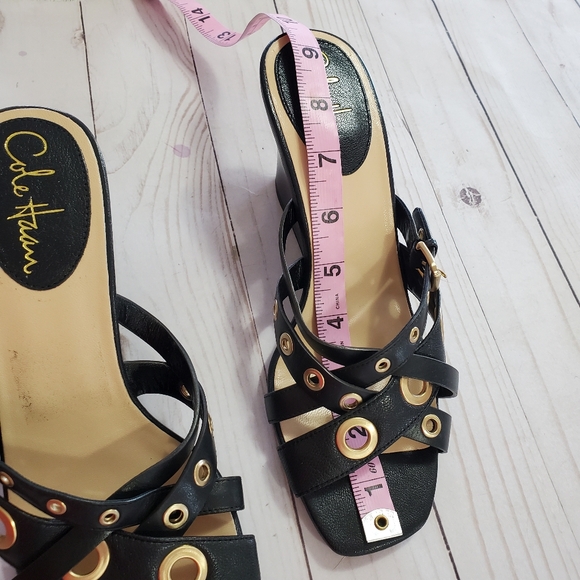 Cole Haan Women's Air Whitney Black and Gold Slide Wedge Sandal Shoes Size 7 - Picture 7 of 14